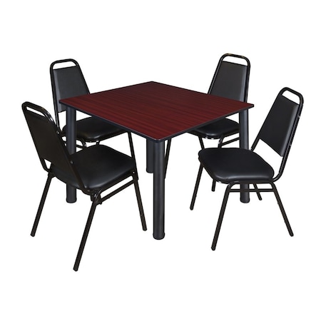 Kee Kee Square Table & Chair Set, Wood, Metal, Vinyl Top, Mahogany TB4848MHBPBK29BK